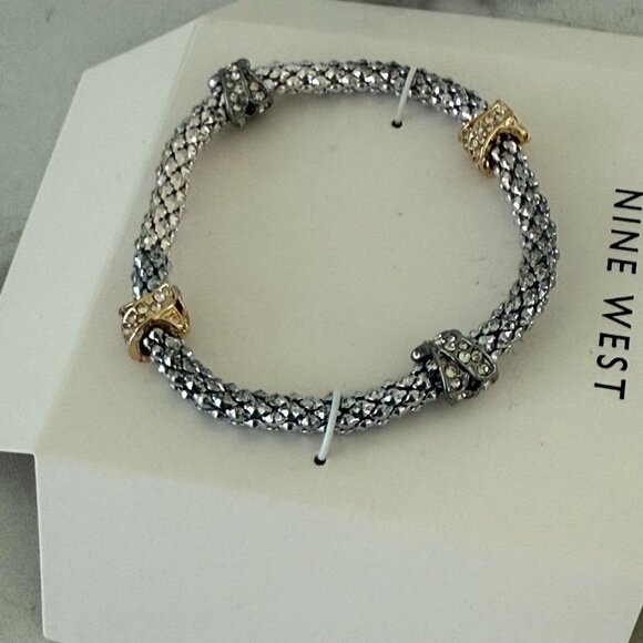 Nine West Silver-Tone Mesh Bracelet With Gold & Silver Crystal-Embellished Accen - Picture 3 of 5